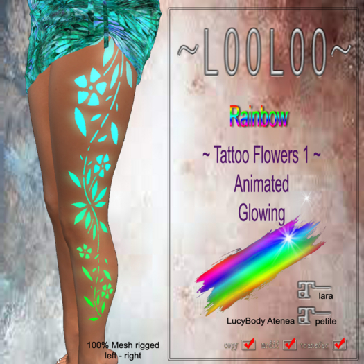Second Life Marketplace LOOLOO TATTOO FLOWERS 1 Animated